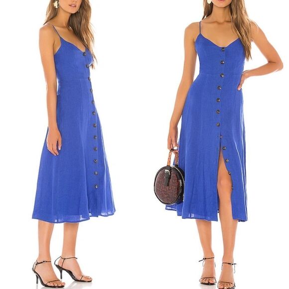 BCBGMaxAzria Sleeveless Linen Button-front Linen Midi Dress Blueb 16 - Picture 6 of 12